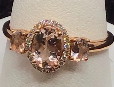 Anillo de morganita de tres piedras rosa buena 14K Foto 1 de 4