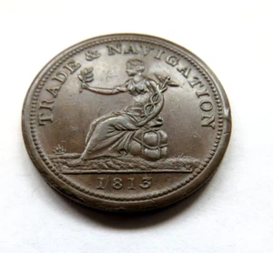 1813 HANDEL & NAVIGATION REINES KUPFER BEVORZUGT PAPIER ONE PENNY TOKEN - Bild 1 von 2