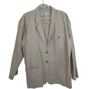 Chaus Blazer Vintage Womens Size Large Tan Long Sleeve Pockets Linen 80s 1980s - Picture 1 of 10