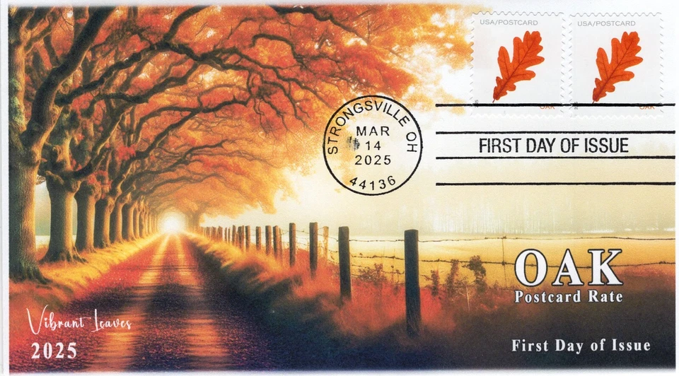 25-160, 2025, Vibrant Leaves, Standard Postmark, First Day Cover, Postcard Rate, - Image 1 of 1