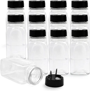 12 Pack 9.5 Oz Plastic Spice Jars Bottles Containers with Black Cap - Picture 1 of 8