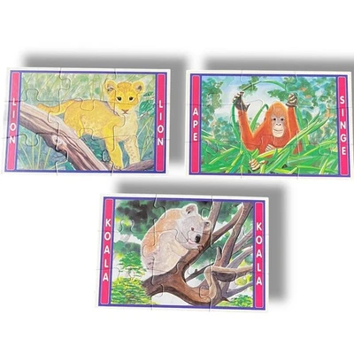 Lot of 3 Baby Animal Jigsaw Puzzles - 9 Pieces Each - Lion, Koala, Ape - No Box - Image 1 of 4