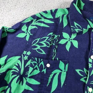 Polo Ralph Lauren Shirt Men XL Blue Green Custom Fit Linen Hawaiian Guayabera - Picture 1 of 17