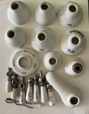 Lot of White Vintage / Antique Porcelain Bathroom Plumbing Faucet Handles/Parts - Image 1 of 4
