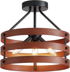 NIB 3-Light Retro Farmhouse Semi Flush Mount Ceiling Light Fixture, Vintage Look - Picture 1 of 5