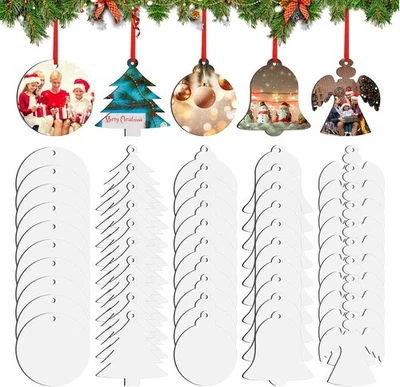 Juego de manualidades hágalo usted mismo de 50 piezas de adornos de sublimación de MDF en blanco de doble cara de Navidad Foto 1 de 4