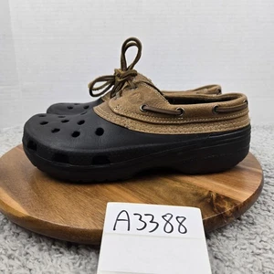 Crocs Islander Pitcrew braun Leder schwarz Clog Freizeit täglich Bootsschuh Damen 10 - Bild 1 von 14