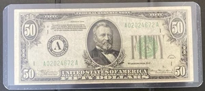 Rare 1934 A $50 Fifty Dollar Bill Federal Reserve Note Grant Old US Currency - Picture 1 of 8