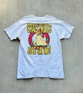 Vintage Crack Kills T Shirt Funny 90s Anti Drug Single Stitch FOTL USA - Picture 1 of 9