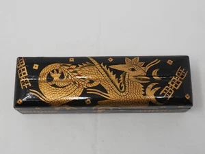 Caja de madera dragón japonés laca Makie 7,8 x 2,3 pulgadas - Imagen 1 de 9