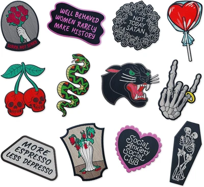 Edgy Iron on Patches for Clothing | Set of 12 Cool Punk Patches for Jeans, Jacke - Image 1 of 4