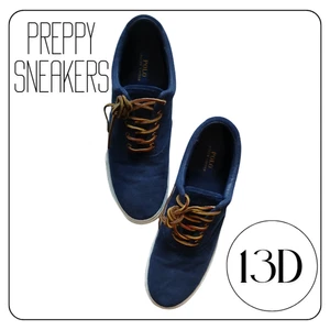 Polo Ralph Lauren Shoes Mens Size 13D Blue Vaughn Canvas Leather Preppy Sneakers - Picture 1 of 5