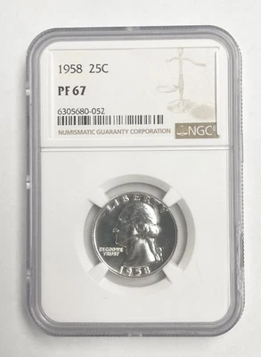 1958 P US Mint 90% Silver Washington Quarter 25 Cent Coin Certified NGC PF67 - Image 1 of 2
