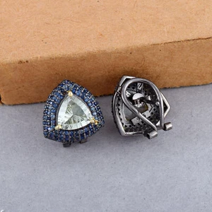 925 Silver Earrings Amethyst Gemstone Stud Sapphire Green Gift Sterling For Her - Picture 1 of 5