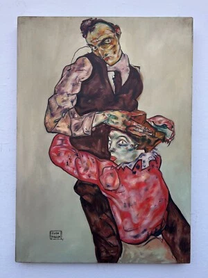 PINTURA AL ÓLEO SOBRE LIENZO EGON SCHIELE Arte de colección firmado y estampado 20 x 28 pulgadas Foto 1 de 4