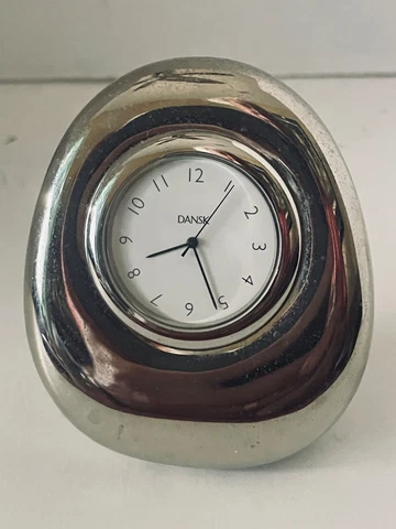 DANSK Silver Plated 3 Inch tall Miniature EPZ Desk Clock Solid Vintage Cover