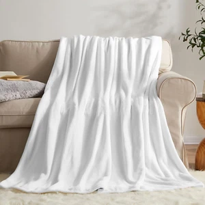 Fleece Blanket Throw Size White Lightweight Super Soft Cozy Luxury Bed Blanket M - Picture 1 of 12