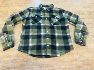 Eddie Bauer Kids Plaid Flannel Shirt Jacket-Sherpa Lined- Green Black Size 14/16 - Picture 1 of 13