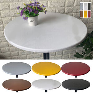 Round Table Cover Cloth Protector Elastic Waterproof Polyester Tablecloth Fitted