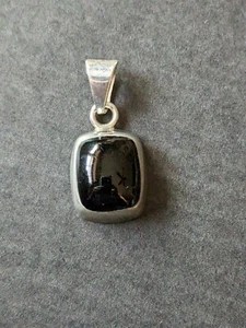 Vintage Black Onyx Cabochon Pendant Mexico 925 Sterling Silver  - Picture 1 of 4