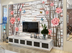 3D Roses Tree Bricks 8 Wall Paper Murals Wall Print Wall Wallpaper Mural AU Kyra - Picture 1 of 6