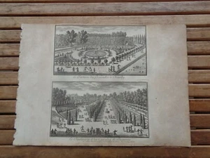 Gravure 2 vues des jardins du château de CHANTILLY  par Perelle Langlois - 1675 - Imagen 1 de 1