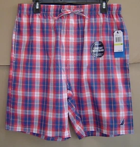 NWT $34 NAUTICA Mens M SAILOR RED PLAID Woven Sleep Shorts Cotton Pajamas - Picture 1 of 4