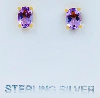 GENUINE 1.70 Cts AMETHYST STUD EARRINGS .925 Sterling Silver - MADE IN USA - NWT - Image 1 of 4