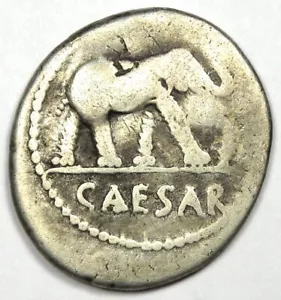 Julius Caesar AR Denarius Silver Elephant Coin 49 BC - Good Fine - Picture 1 of 4