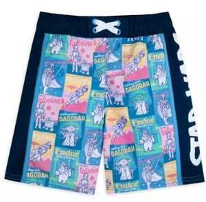 New Nwt Star Wars All Over Travel Sticker Print Swim Trunks For Kids Sz 4 - Picture 1 of 9
