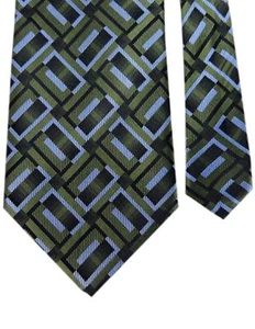 Arrow Men's 100% Silk Woven Geometric Neck Tie Green Blue 3 3/4" x 58" - Picture 1 of 2