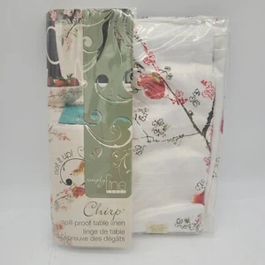 Lenox Fine Dining Chirp Linen Tablecloth 52 x 70 Birds Trees Floral Botanical - Picture 1 of 7