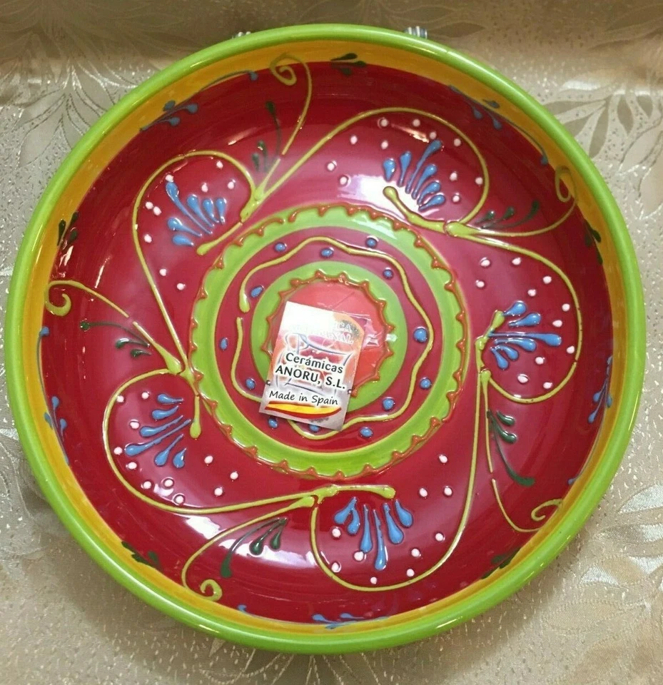 Antonio J Ortiz Ruiz España Cerámica Servir Ensaladera Rojo Amarillo Verde 10.5" Ne Foto 1 de 4