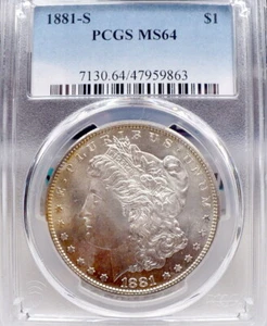 1881-S $1 MORGAN SILVER DOLLAR, PCGS MS 64, PROOFLIKE, RB TONED REVS NICE+, C580 - Picture 1 of 2