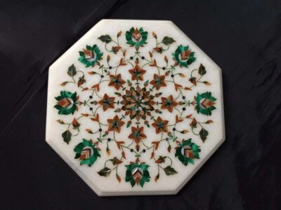 18" White Marble Console Table Malachite Stone Pietra Dura Modern Arts Furniture - Image 1 of 4