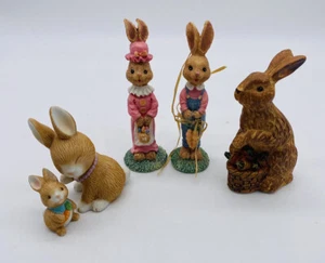 Vintage Lot of 5 Easter Bunny Rabbit Figurines Resin Ceramic Russ Avon - Picture 1 of 7