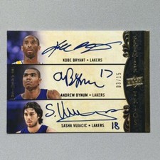 2008 UD Premier Kobe Bryant Bynum Vujacic 3/15 Lakers Trios Auto  nice ink！