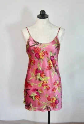 VICTORIA'S SECRET Vintage SEDA SATINADO CHEMISE Rosa Estampado Tropical S Foto 1 de 4