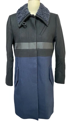 Abrigo G-STAR CRUDO Negro Azul Marino Mezcla de Lana Cuello de Piel Sintética Pecho Único Talla XS Foto 1 de 4