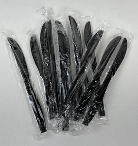 New 500 pcs 7” Heavy Weight Plastic Individually Wrapped Disposable Black Knives - Picture 1 of 2