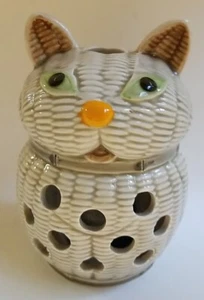 Vtg Cat Candle Holder MCM OMC Japan Basket Weave Votive Handpainted Otagiri - Picture 1 of 7