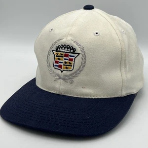 SPORT SPECIALTIES CADILLAC Leather Strapback Hat White Blue CAP Vintage - Picture 1 of 7