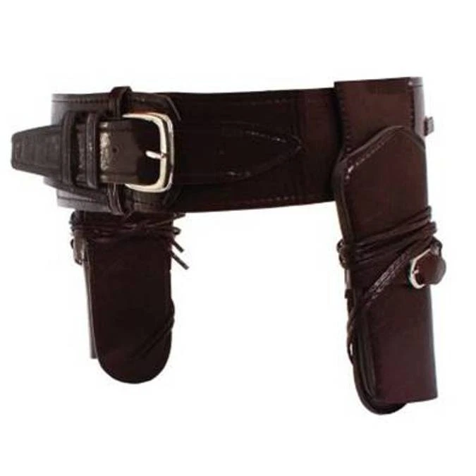 ADULT MENS WESTERN COWBOY COSTUME DOUBLE HOLSTER GUNMAN GUN BELT & HOLSTER BROWN - Image 1 of 1