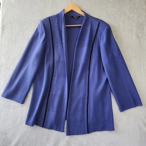 Misook Cardigan Sweater Womens XL Waffle Knit Patchwork Open Front Purple - Picture 1 of 7