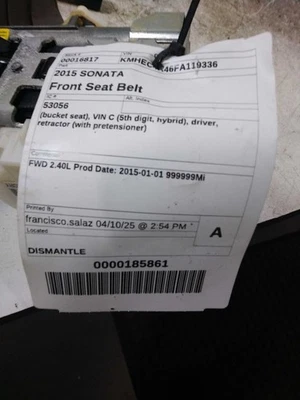 Cinturón de seguridad delantero cubo asiento VIN C 5º dígito híbrido compatible con 11-15 SONATA 429765 Foto 1 de 3