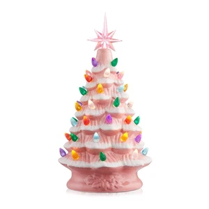 12" Pink Snow Ceramic Christmas Tree, Pre-Lit Hand-Painted Decor with Lights - Picture 1 of 1