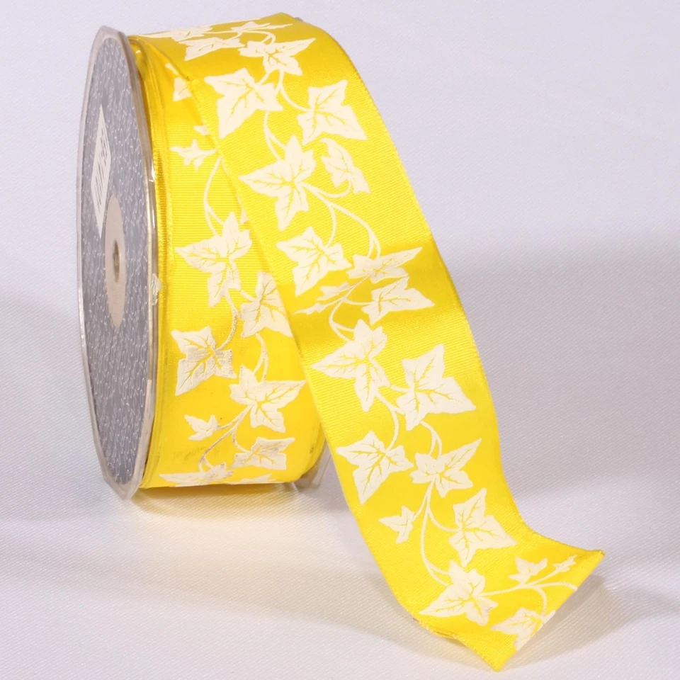 Yellow Taffeta with Spring White Ivy Print 1.5" x 27 Yards - Image 1 of 1