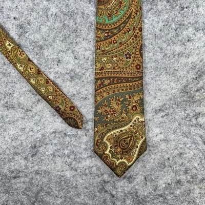 "Corbata Brooks Brothers Makers seda dorada roja estampado cachemir hecha en EE. UU. 60""" Foto 1 de 4