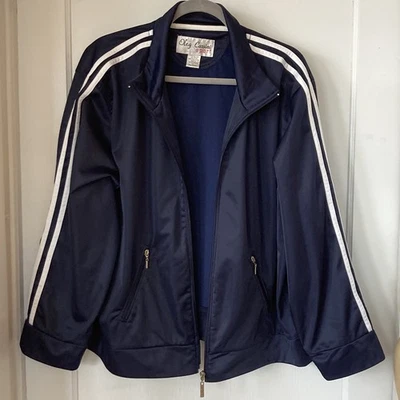 Chaqueta deportiva Oleg Cassini para mujer azul marino cremallera completa manga larga talla 1X "tal cual" Foto 1 de 4