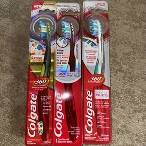 3 Colgate 360° Advanced 4 Zone Bacteria Removing Action Toothbrush Medium - Picture 1 of 2